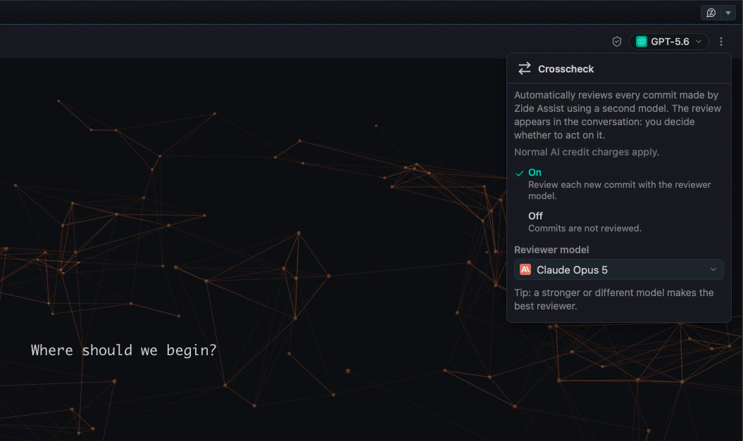 Zide's Crosscheck reviewing each new commit with an AI model